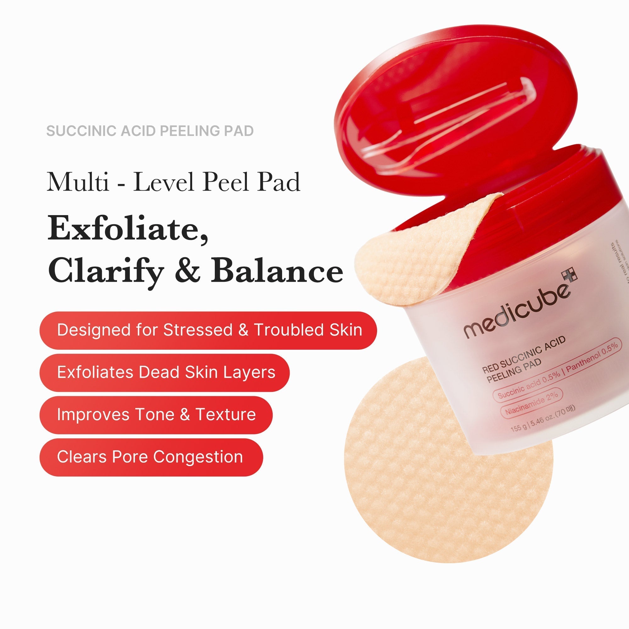 Red Succinic Acid Panthenol Pads - Daily Skin Care